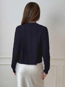 SHEIN PETITE Women Solid Color Front Button Casual Cardigan, Long Sleeve Fall Winter Cloth For Women - Navy Blue - View 2