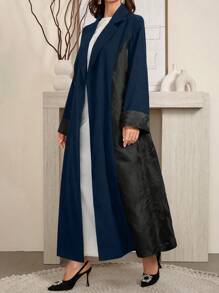 Al Najma Elegante cárdigan tipo abaya de bloque de color, para otoño, abaya de manga larga casual y modesta, para fiestas de noche/uso diario casual