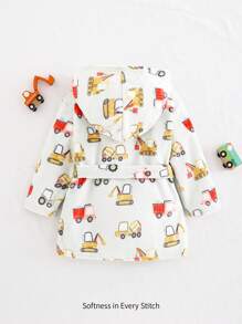 Cozy Pixies Bata con capucha de forro polar de doble cara con estampado de coches de dibujos animados para bebé niño