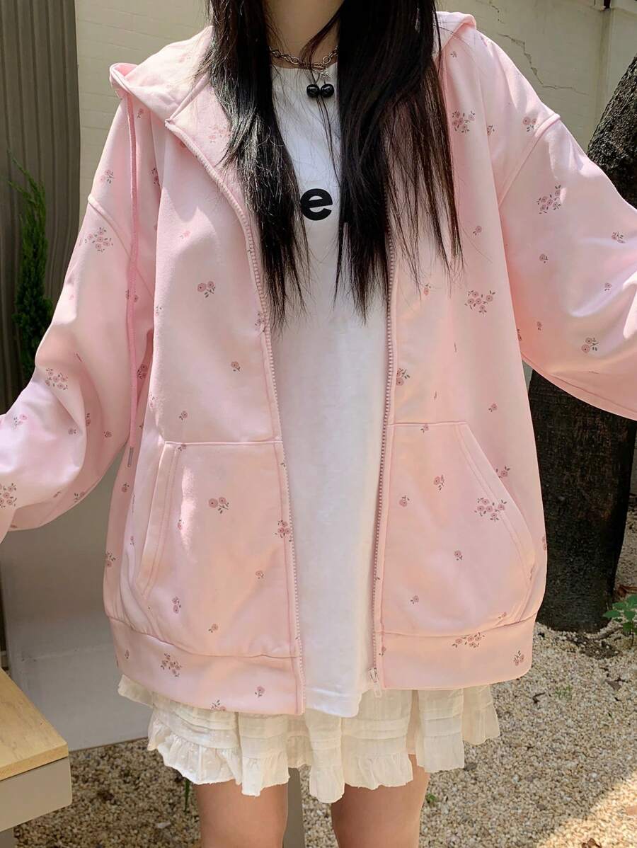 DAZY 女式全印花连帽拉链羊毛卫衣外套 秋冬