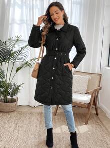 EMERY ROSE Long Warm Zip-Up Style Women Coats Winter - Black - View 4