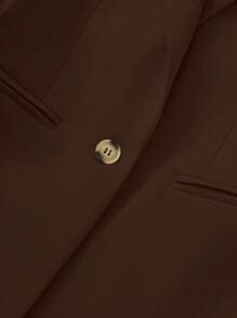 Franclia 1 Set Women Business Suit Jacket & Pants, Minimalist Solid Color Notched Collar Single Button, Autumn Fall Cloth For Women - Brown - View 6