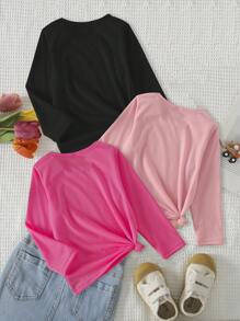 SHEIN 3pcs/Set Girls Toddler Casual Cute Unicorn Slogan Graphic Print Round Neck Basic Long Sleeve T-Shirts, Fashion Layering Tops For Autumn/Winter