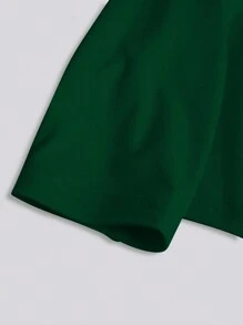 SHEIN LUNE 洛杉矶英语性感时尚休闲舒适街头修身塑身家居时尚秋冬春季休闲街头连帽抓绒卫衣图案T恤女上衣 - 綠色 - 查看 3