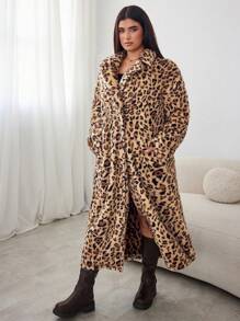 SHEIN EZwear 大码女式休闲豹纹长外套，秋装 - 彩色 - 查看 6