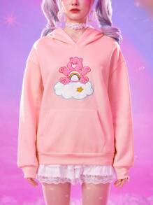 ROMWE X Care Bears 云朵与熊 3D 刺绣羊毛连帽衫 - 粉色 - 查看 2