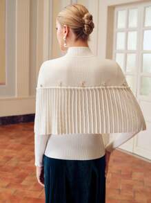 ZEYLAH Elegante Suéter de Tricô Feminino de Cor Sólida com Gola Careca e Mangas Longas com Costelas - Branco - Visão 2