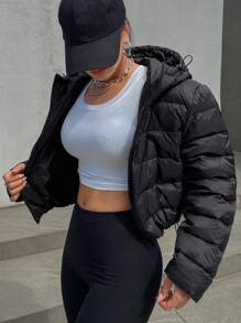 DAZY 1 Stück Damen einfarbige Kapuzen-Lässig-Jacke mit hoher Taille, Winterbekleidung für Damen, Damen-Wintermantel, Herbstbekleidung für Damen