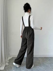 Selianne Quần yếm thường ngày dây dày màu trơn cho nữ, áo liền quần không tay bằng vải nhung kẻ - màu đen - Xem 2