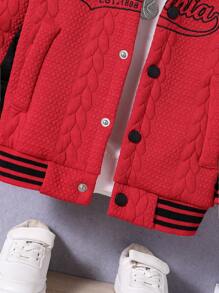 SHEIN 1pc Young Boy Letter Embroidered Baseball Jacket - Red - View 4