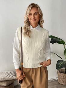 EMERY ROSE Women's Casual Plain Cable Knit Vest, Autumn/Winter