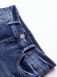 SHEIN Explorewe Teenager (Girls) New Rhinestone Embroidered Stretch Flared Distressed Denim Jeans - Dark Wash - View 4