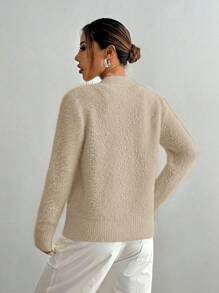 Flirla Women Casual Colorful Heart Buttons Front Cardigan, Suitable For Autumn And Winter Fall Cloth For Women - Apricot - View 2