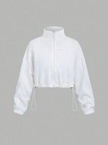 SHEIN Unity 女士简约休闲圆领长袖套头卫衣，秋季卫衣 - 白色 - 查看 3