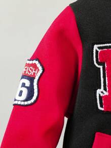 Áo khoác Varsity họa tiết sọc vá chữ cho bé trai, mùa thu đông - Đỏ - Xem 6