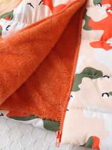 Set de 2 piezas con chaleco cálido con estampado camuflaje y pantalón informal tipo mono con cremallera media para niña, uso diario, nuevo para otoño/invierno