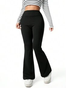 Elegante casual geribbelde, laag uitlopende broek voor tienermeisjes
