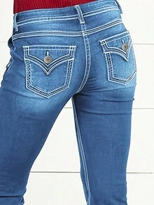 Women's Casual Multi-Button Stretchy Fitted Flared Jeans - Light Wash - View 4