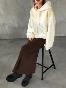 FRIFUL 女士纯色拼接长袖简约连帽休闲运动衫