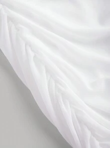 SHEIN Girlism Tween Girl Elegant Formal Knitted Solid White Color Square Neckline Mesh Bell Sleeve Ruched Long Sleeve Dress, For Autumn White Daily Wear - White - View 4