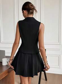 SHEIN Frenchy 优雅纯色不对称领背心和迷你裙套装