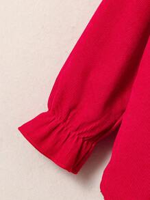 SHEIN Elladie kids Young Girl Plain Front Button Long Sleeve Pleated Minimalist Casual Shirt - Red - View 4