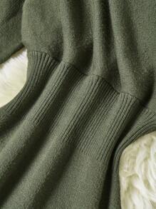 SHEIN X Angie Costa SHEIN Clasi Neues modisches Damen Lang-Strickkleid, schlank geschnittenes Tunika Kleid in Mittellänge für Herbst/Winter - Armeegrün - Übersicht 5