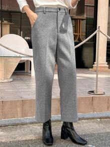 DAZY 女士口袋直筒九分裤，休闲/办公穿着，教师裤，保暖内衬女士正装裤 - 灰色 - 查看 9