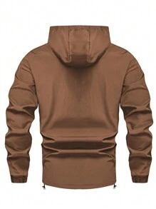 Manfinity Homme Men's Solid Color Hooded Zipper Pleated Casual Long Sleeve Jacket