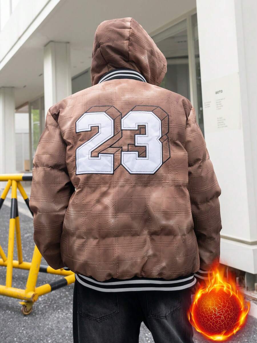 Manfinity Hypemode Men's Reversible Zipper Front Hooded Casual Padded Coat - Brown - View 1