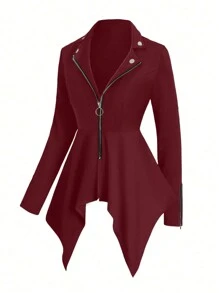 SHEIN Unity Women's Zippered Front Long Sleeve Asymmetrical Hem Fitted Jacket, Autumn