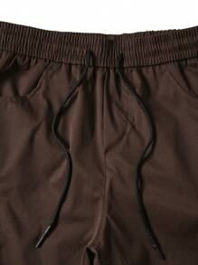 Manfinity Homme Men's Solid Color Drawstring Waist Cargo Pockets Casual Pants, Fall - Coffee Brown - View 6