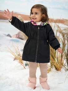 SHEIN Explorewe Áo khoác parka dài vừa phải họa tiết da báo có thể đảo ngược cho bé gái, thích hợp mặc hàng ngày vào mùa thu/đông, áo hoodie kết hợp, đồ nỉ, váy - Nhiều màu - Xem 3