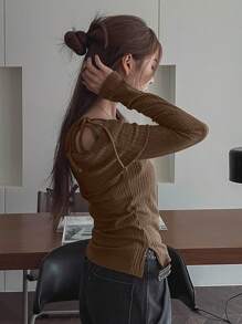 DAZY Women Plain Long Sleeve Bowknot Simple T-Shirt, Casual For Daily Wear