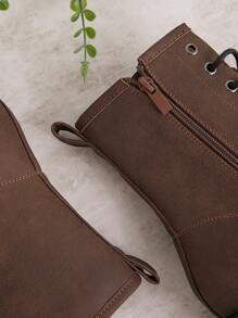 SHUZIA Giày bốt chiến đấu đế bằng buộc dây màu rám nắng dành cho nữ - Khóa kéo bên hông, phong cách cổ điển, đa năng, cổ điển. Phong cách nghỉ lễ Giáng sinh cho mùa thu và đông năm mới ngày lễ tình nhân - Màu be - Xem 7