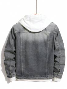 Manfinity Homme Men's Front Zipper Long Sleeve Pocket Casual Denim Jacket, For Daily Wear - Grey - View 2