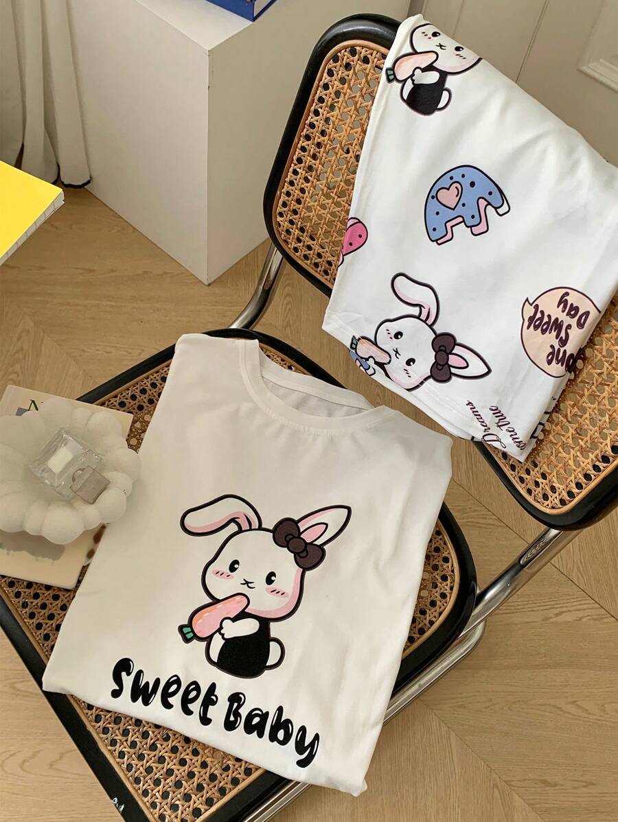 DAZY Cute Rabbit Pattern Loose Pajama Set