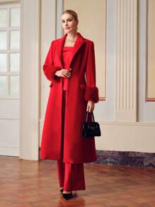ZEYLAH WOOL PEAK COLLAR FUZZY CUFF LONGLINE OVERCOAT