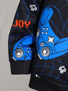 Bộ 2 chiếc/Bộ áo hoodie và quần nỉ họa tiết máy chơi game thời trang đường phố cho bé trai tuổi teen, thích hợp mặc đi làm, đi học, mặc thường ngày, thể thao - màu đen - Xem 4