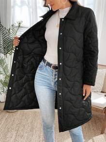 EMERY ROSE Long Warm Zip-Up Style Women Coats Winter - Black - View 3