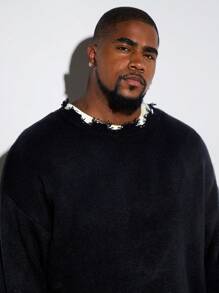 Manfinity VCAY Plus Size Men's Loose Fit Figure Graphic Crew Neck Long Sleeve Sweater, For Fall Winter - Multicolor - View 1