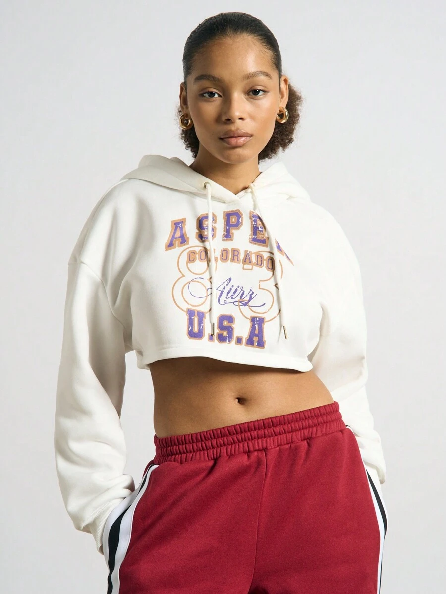 AiiRZ Sudadera con capucha corta estilo universitario de deporte universitario, diseño de Colorado EE. UU., para otoño e invierno, con cordón para la universidad y atletismo - Blanco - Ver 1