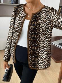 SHEIN Elegante luipaard ombre open voorkant ronde hals lange mouw jas voor zwangere vrouwen, voor zwangerschap