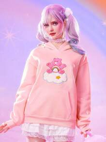 ROMWE X Care Bears 云朵与熊 3D 刺绣羊毛连帽衫 - 粉色 - 查看 4