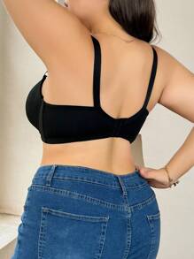 1pc Plus Size Women Wire-Supported Brassiere - Black - View 2