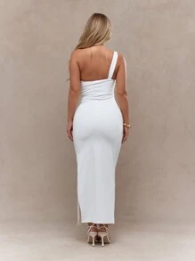 MISSGUIDED Asymmetric Knot Detail Bust Cut Out One Shoulder Maxi Dress - White - View 2
