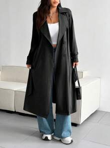 Sunspun Plus Size Casual Solid Color Loose Fit Trench Coat Fall Winter Cloth For Women Autumn
