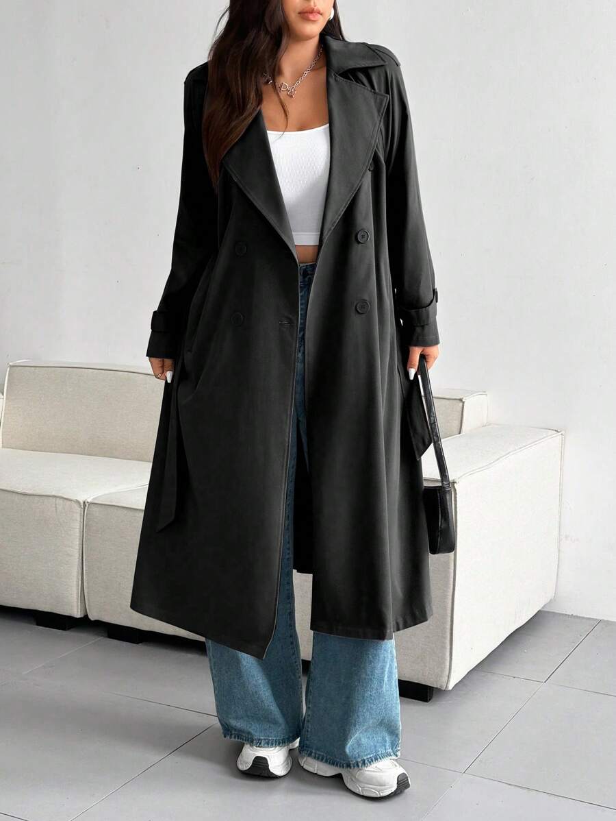 Sunspun Plus Size Casual Solid Color Loose Fit Trench Coat Fall Winter Cloth For Women Autumn