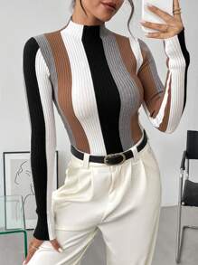 SHEIN Clasi 女士圆领优雅法式派对节圣诞聚会亮片拼接流苏闪亮秋冬保暖毛衣商务休闲女士、工作服、秋季婚礼宾客礼服、长袖上衣 - 彩色 - 查看 7