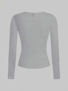 SHEIN EZwear 2 件女士休闲圆领紧身长袖 T 恤套装，适合秋冬季 - 彩色 - 查看 4